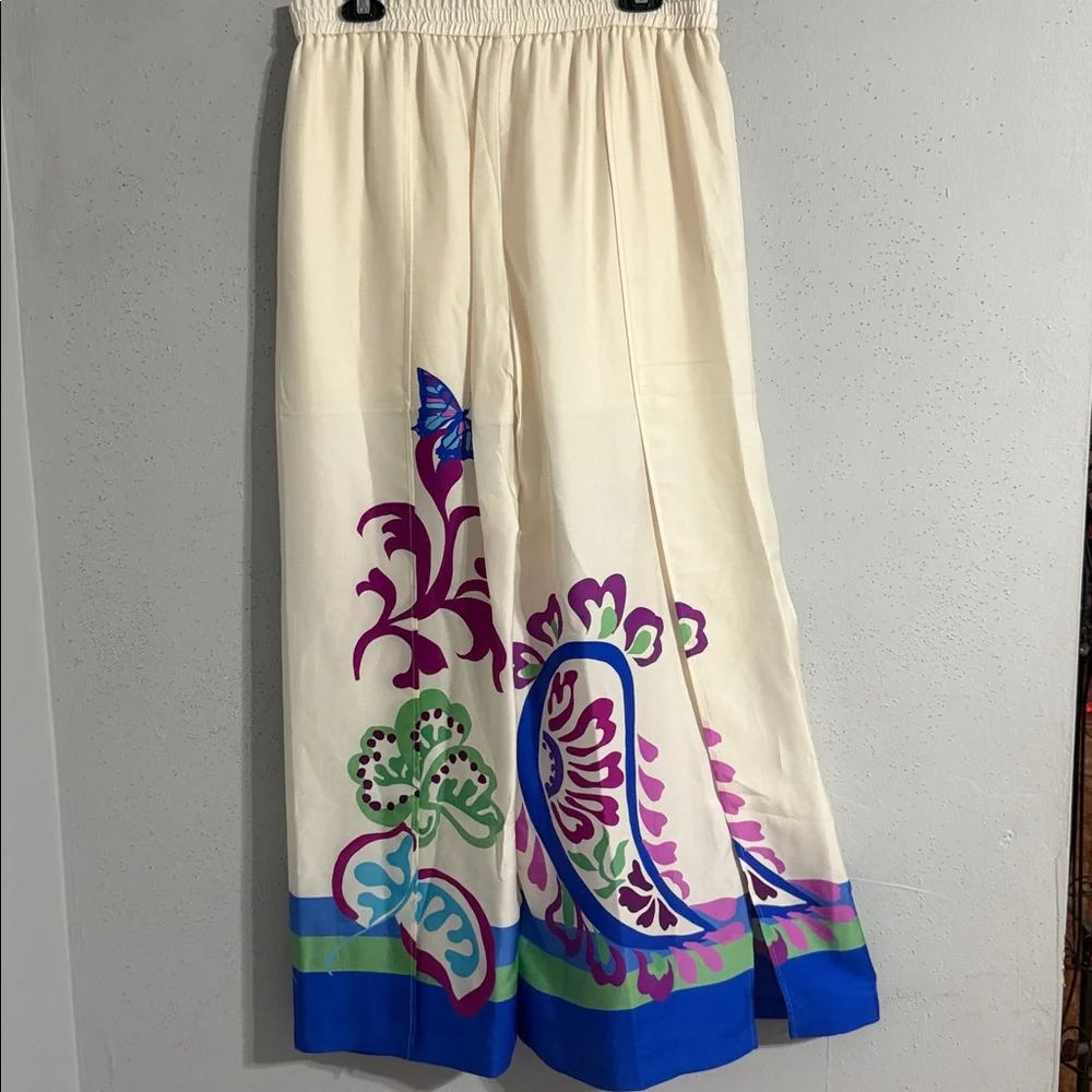 Johnny Was Jade Cream Wide-Leg Pants with Purple & Blue Paisley Print NWT - Picture 5 of 7
